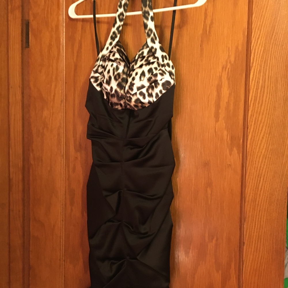 Leopard print and black dress